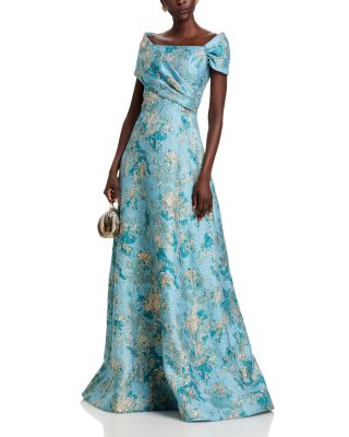 Metallic Jacquard Asymmetrical Gown