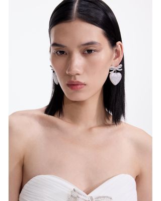 Crystal Bow Imitation Pearl Heart Earrings