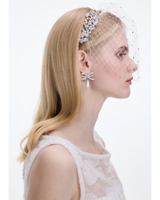 Crystal Bow Imitation Pearl Droplet Earrings