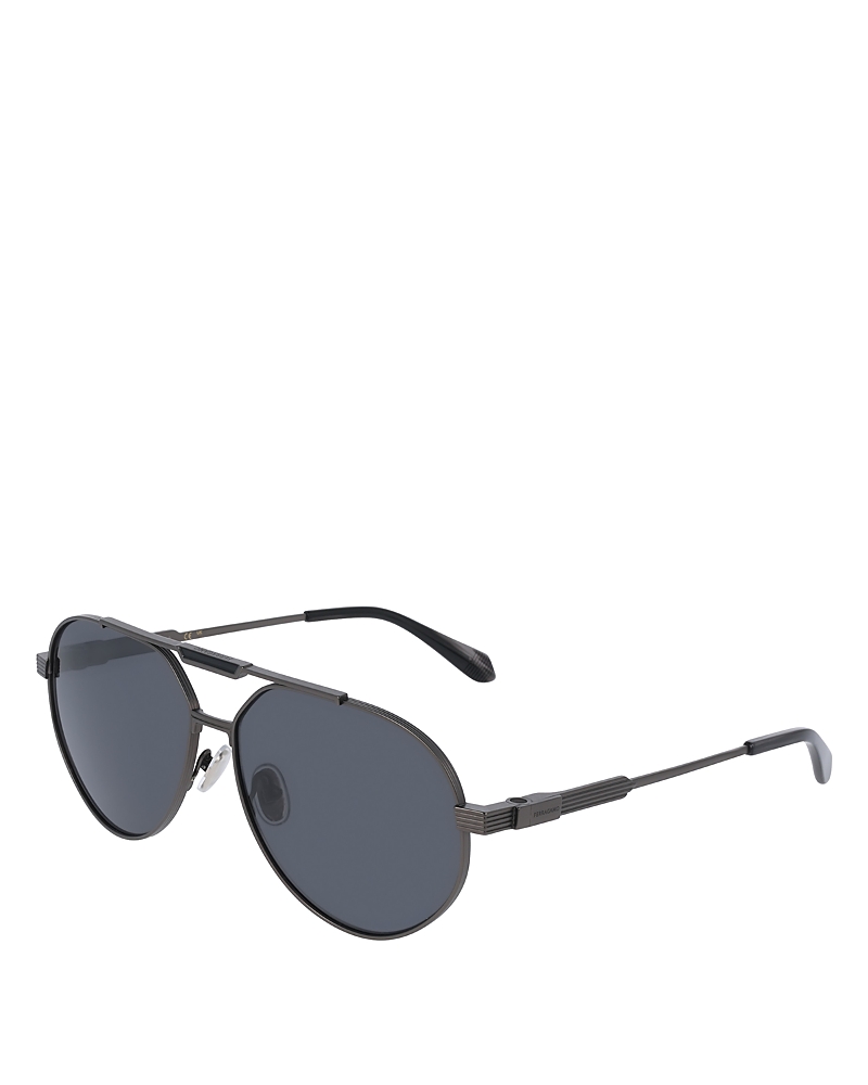 Ferragamo Aviator Brow Bar Sunglasses, 62mm In Matte Dark Gunmetal