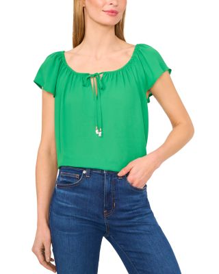 Round Neck Flutter Sleeve Top