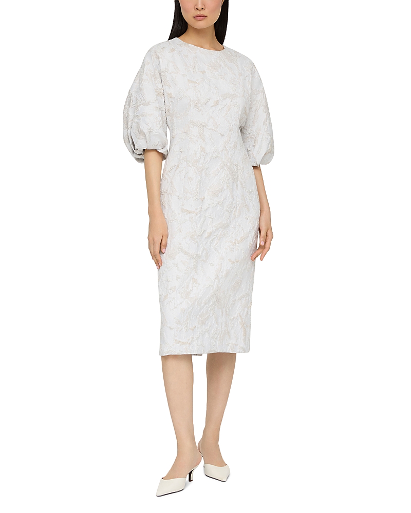Lafayette 148 Cotton Silk Balloon Sleeve Midi Dress In Pearl Mult