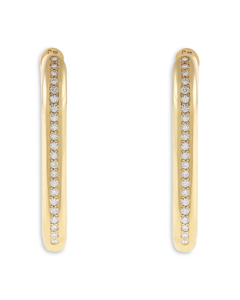 Crivelli 18k Yellow Gold Diamond Pave Elongated Hoop Earrings, 0.76 Ct. T. W. In Gold