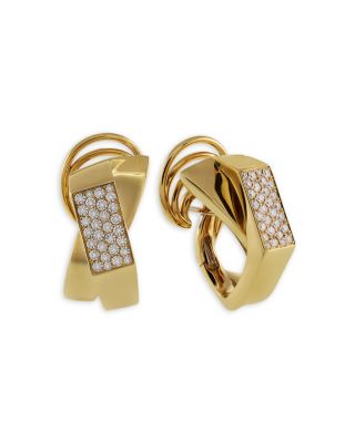 18K Yellow Gold Like Collection Faceted Diamond Pav&eacute; Earrings
