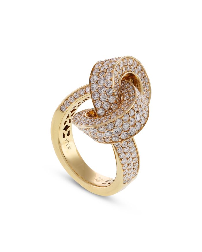 18K Yellow Gold Pavé Interwoven Diamond Ring, 3.5 tcw