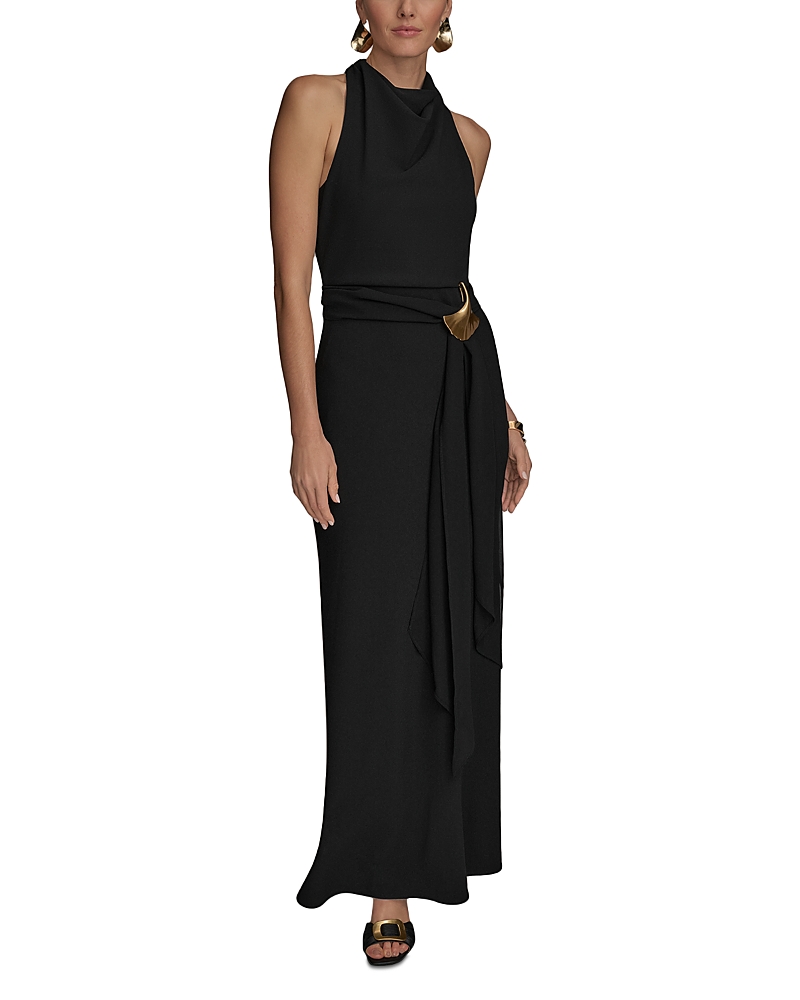 Donna Karan Women's Cowl-neck Sleeveless Gown In Black/black