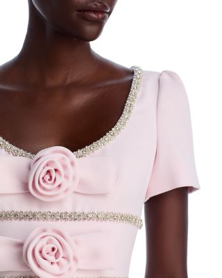 Pink Crepe Crystal Trim Maxi Dress