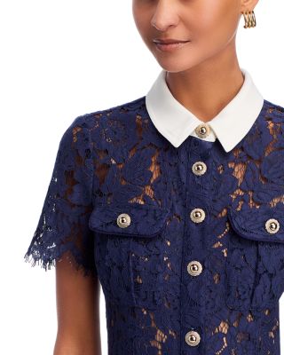Navy Lace Contrast Collar Midi Dress