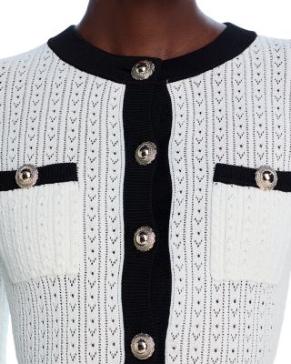 White Pointelle Knit Contrast Midi Dress