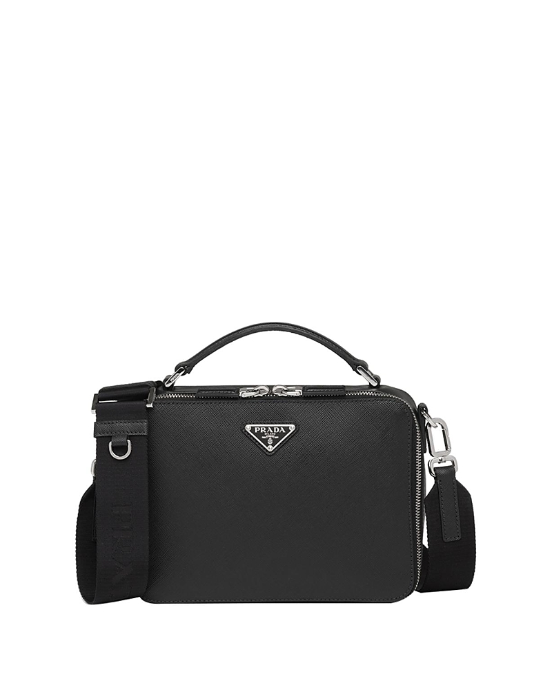Prada Brique Saffiano Leather Bag In Black