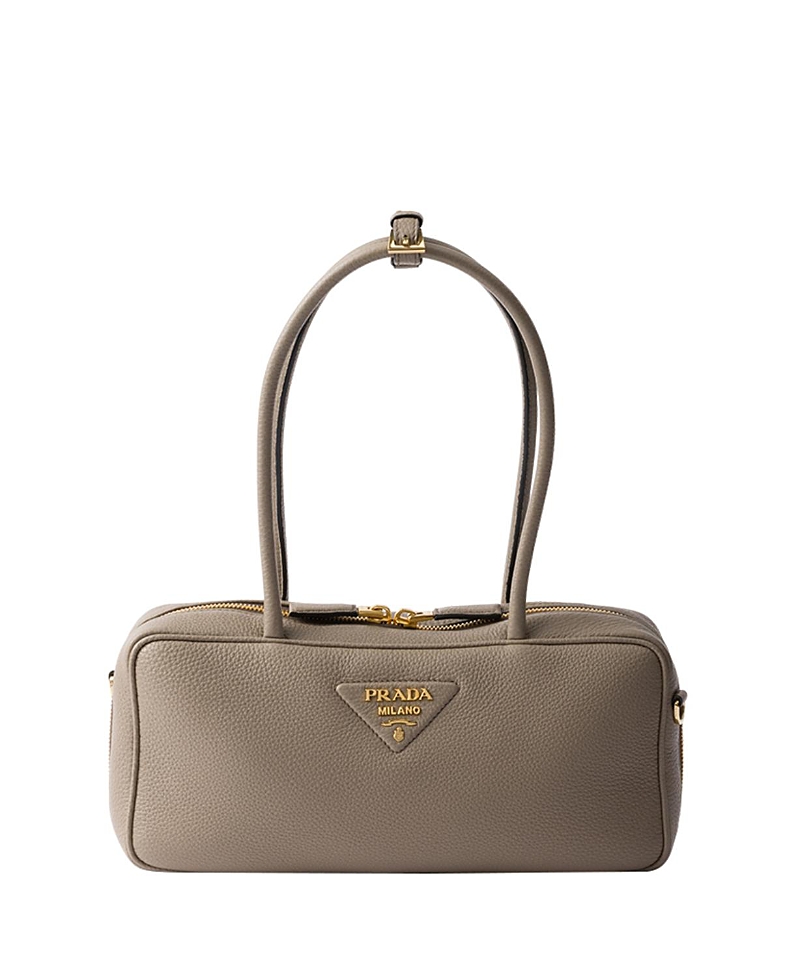 Prada Medium Leather Top-handle Bag In Clay Grey