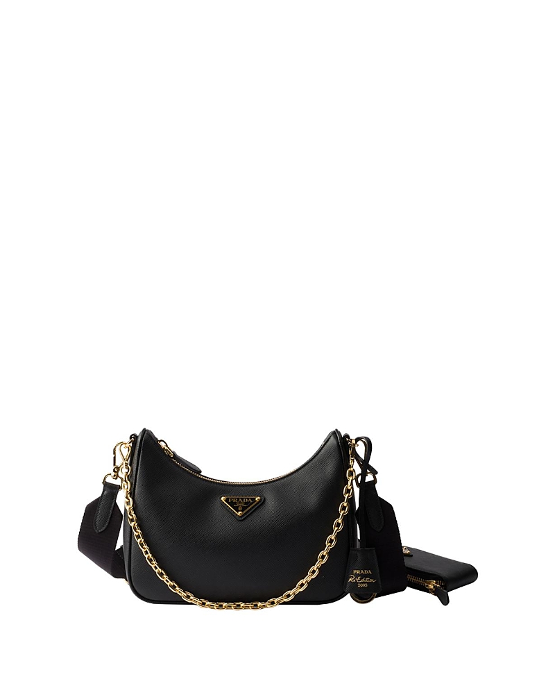 Prada Re-edition 2005 Saffiano Leather Shoulder Bag In Black