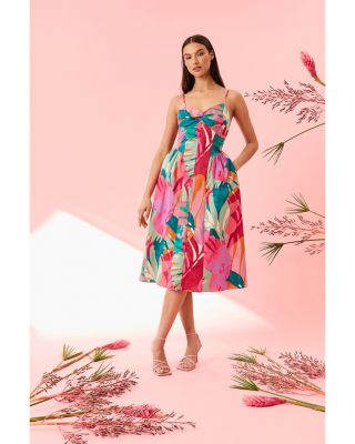 Printed Twist Front Midi Dress