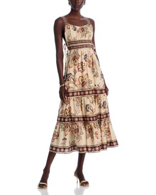 FARM Rio - Aura Floral Sand Sleeveless Midi Dress