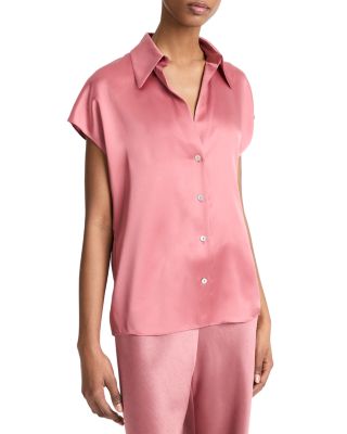 Silk Cap Sleeve Ruched Back Shirt 