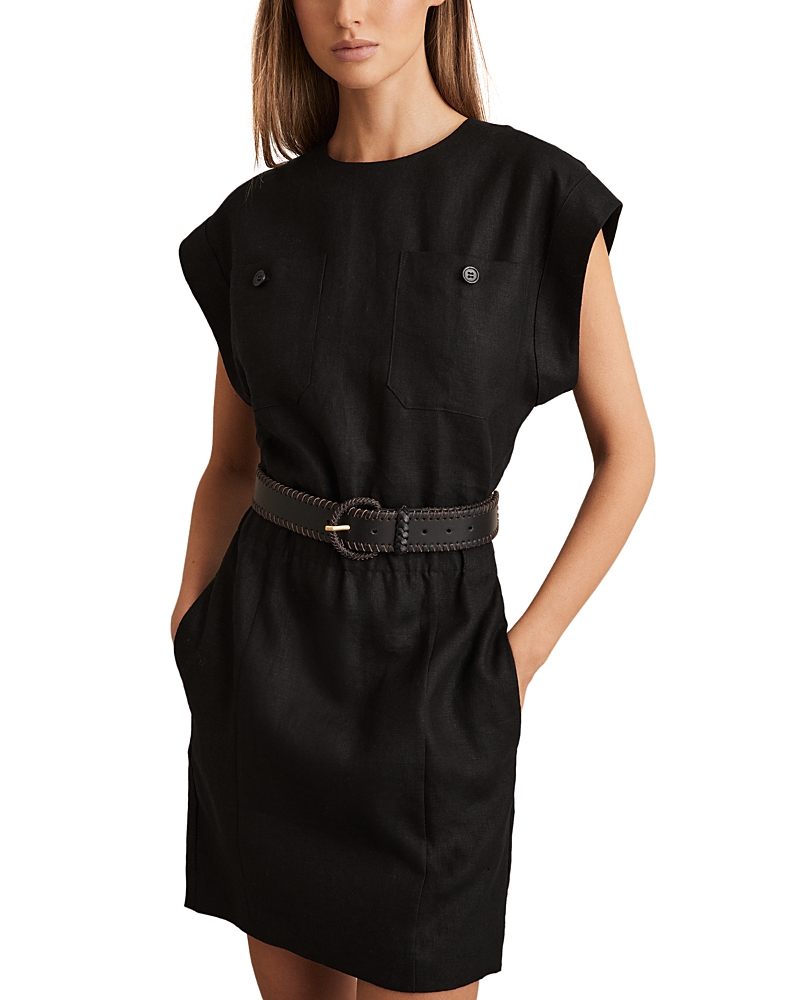 Reiss Womens Black Karly Short-sleeved Linen Mini Dress