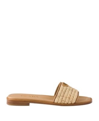 Women's Leather Slides with Crochet Details