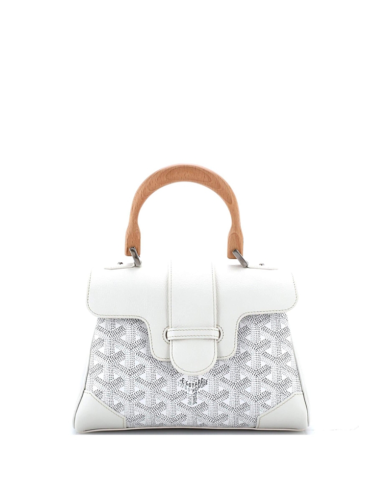 Pre-owned Pre-owned Goyard Goyard Mini Saigon Top Handle Bag Coated Canvas With Leather In White
