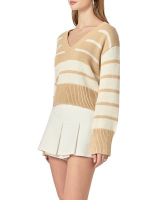 Women's V-neck Striped Sweater