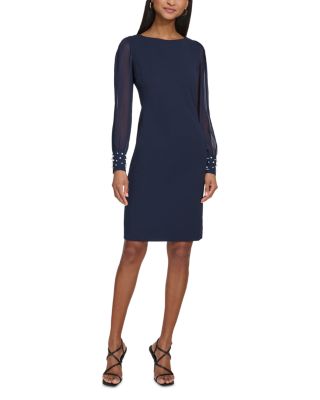 Scuba Crepe Chiffon Sleeve Sheath Dress