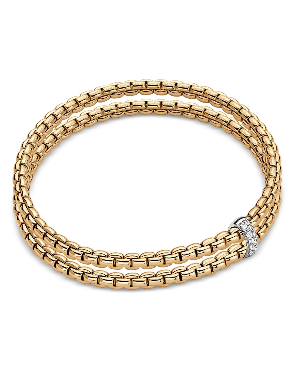 18K Yellow Gold EKA Diamond Double Row Bangle Bracelet