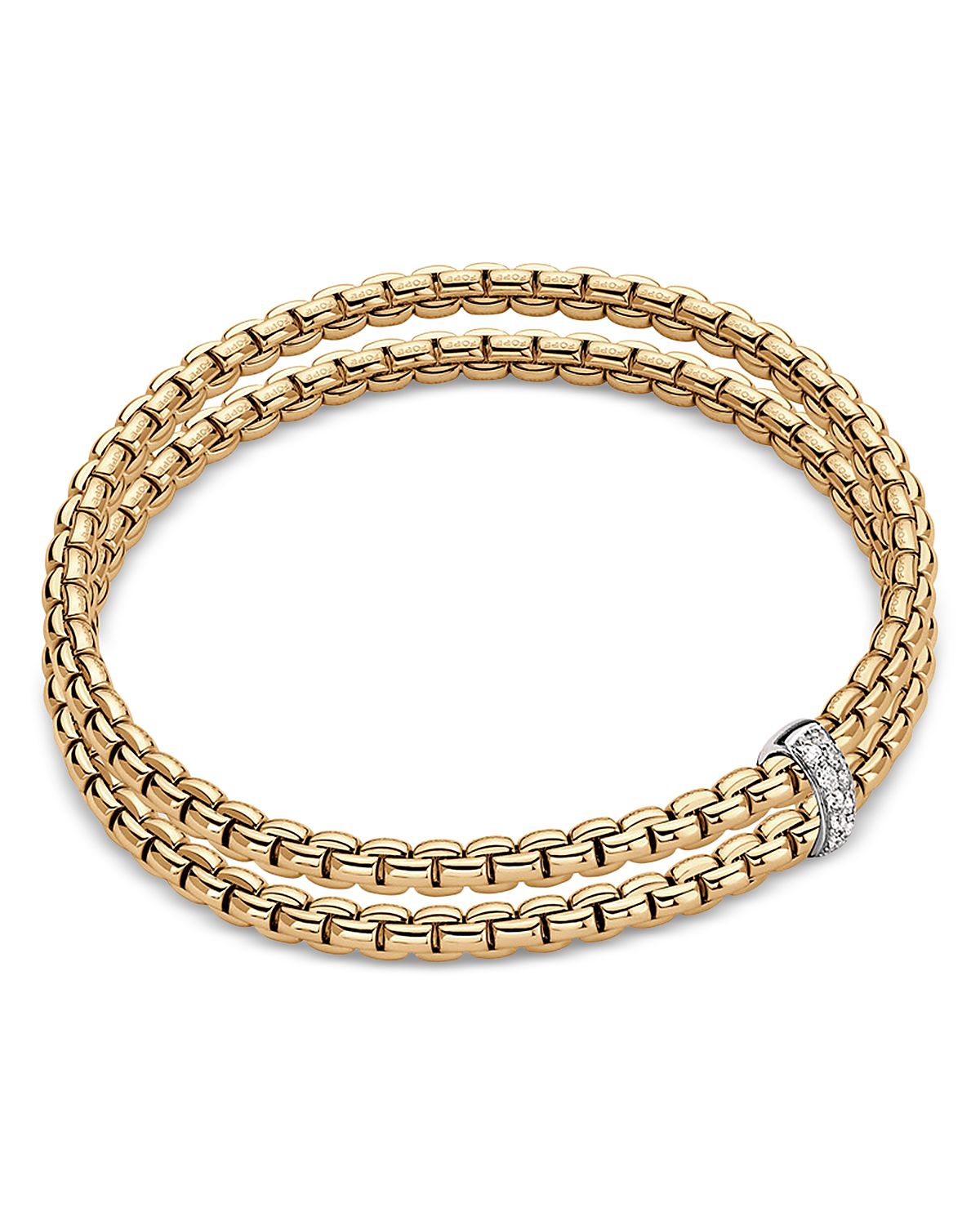 Fope 18K Yellow Gold Eka Diamond Double Row Bangle Bracelet