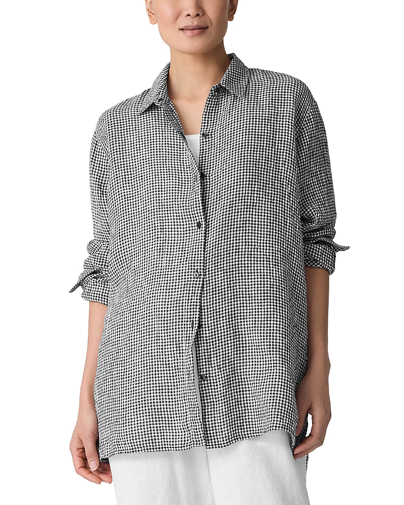 Eileen Fisher Classic Collar Linen Shirt In Black White