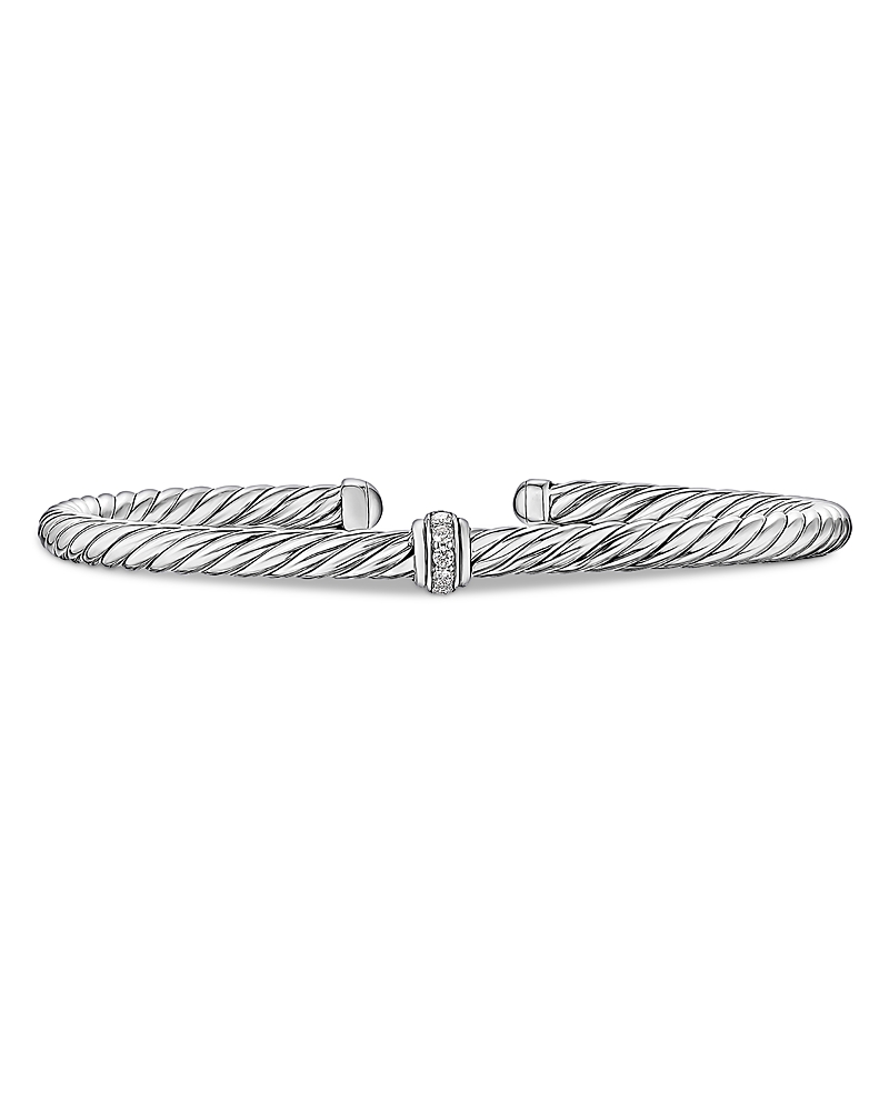 David Yurman Cable Flex Station Bracelet in Sterling Silver with Diamonds, 4mm