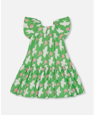  Girls' Printed Dress with Flounce Sleeves - Little Kid