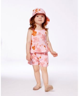 Girls' Printed Tank Top and Short Muslin Set with Frills - Little Kid