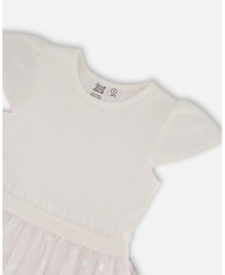  Girls' Bi-Material Dress with Glitter Hearts Skirt- Little Kid