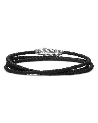 Chevron Triple Wrap Bracelet in Black Leather with Sterling Silver, 3mm