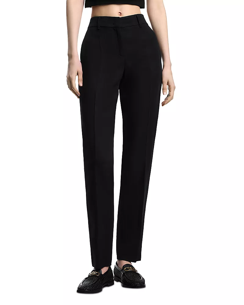 Emporio Armani Linen Straight Leg Flat Front Trousers