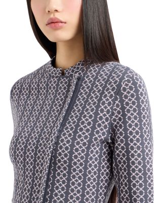 Geo Pattern Jacquard Jersey Knit Collarless Jacket