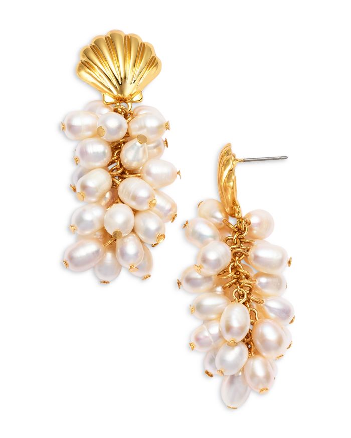 Seashell & Imitation Pearl Cluster Earrings