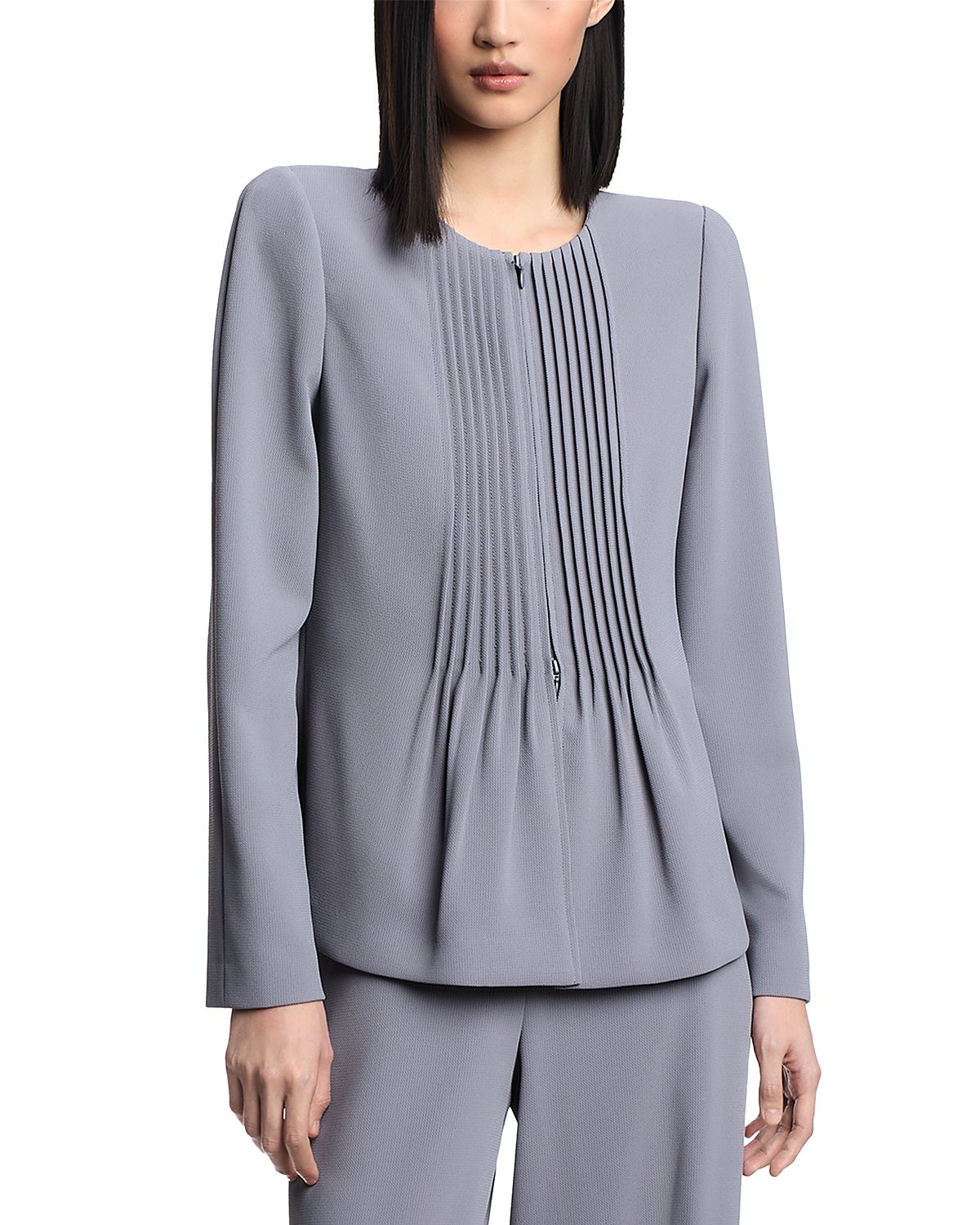 Emporio Armani Front Zip Pleated Fluid Armure Jacket