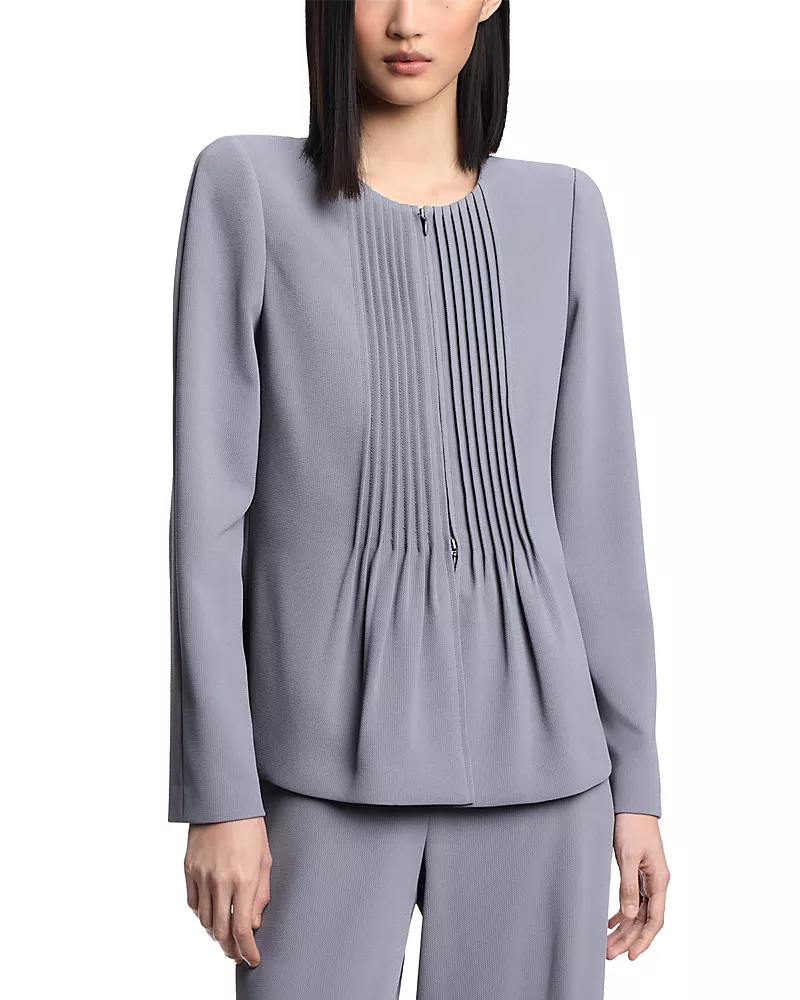 Emporio Armani Front Zip Pleated Fluid Armure Jacket