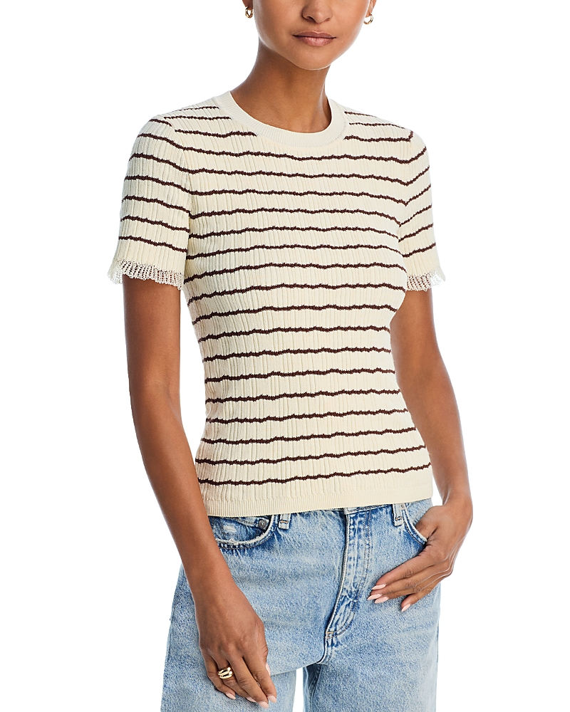 Rag & Bone Womens Ivory Chiara Striped Cotton-blend Ribbed Knit Top