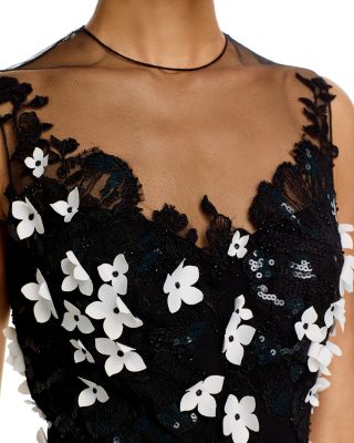 Tulle Beaded 3D Flower High Low Hem Gown