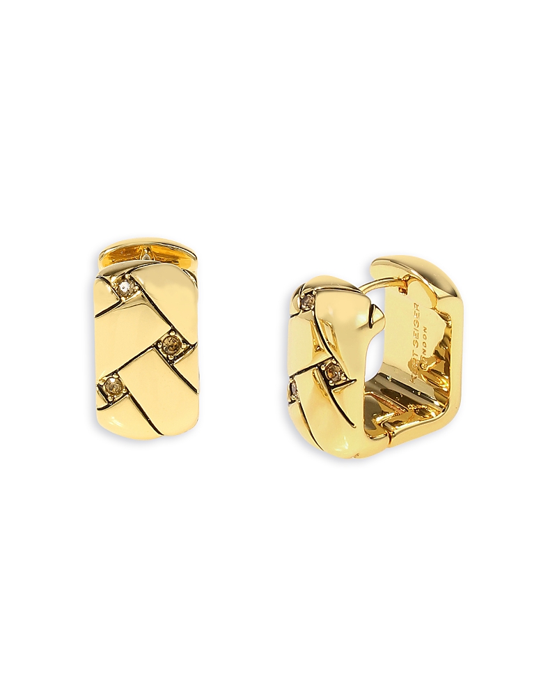 KURT GEIGER PAVE QUILTED HUGGIE HOOP EARRINGS