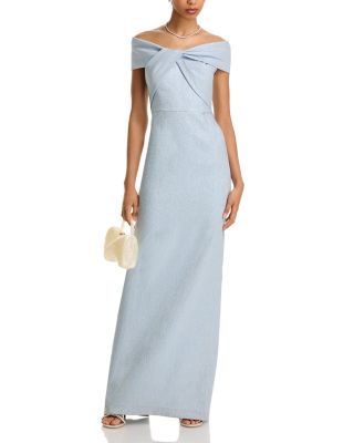 Metallic Jacquard Off-the-Shoulder Gown