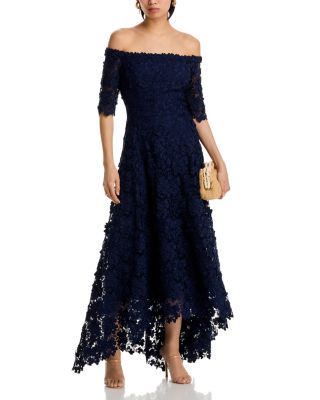 3D Flower Lace Off Shoulder High Low Gown