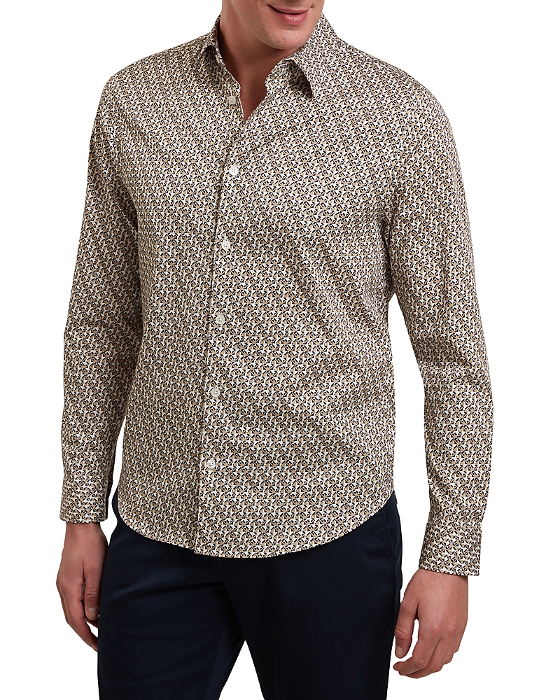 Ted Baker Alphais Long Sleeve Regular Fit Button Down Shirt In Brown