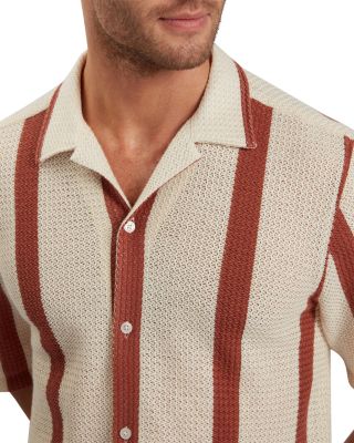 Niks Short Sleeve Striped Crochet Regular Fit Button Down Shirt