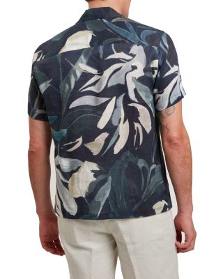 Rognski Tropical Floral Linen Short Sleeve Relaxed Fit Button Down Shirt
