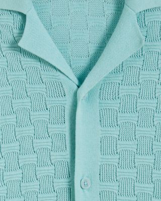 Ridges Short Sleeve Textured Silk and Cotton Regular Fit Button Down Shirt