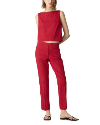 Bateau Neck Linen Cropped Top  