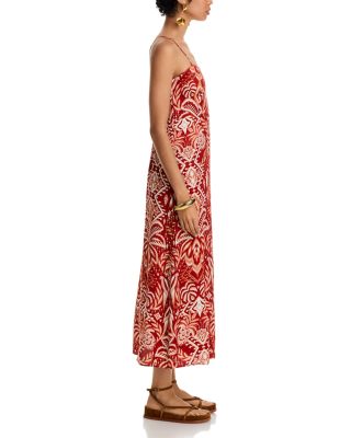 Tropical Tapestry Red Slip Dress