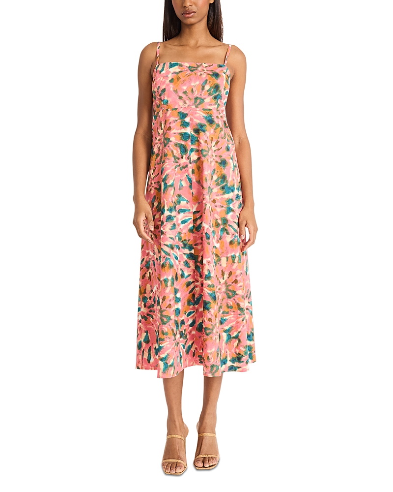The Good Journey Floral Sleeveless Cotton Smocked Back Midi Dress In Multi