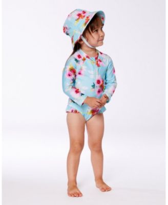 Girls' Printed One-Piece Rashguard with Frills - Little Kid